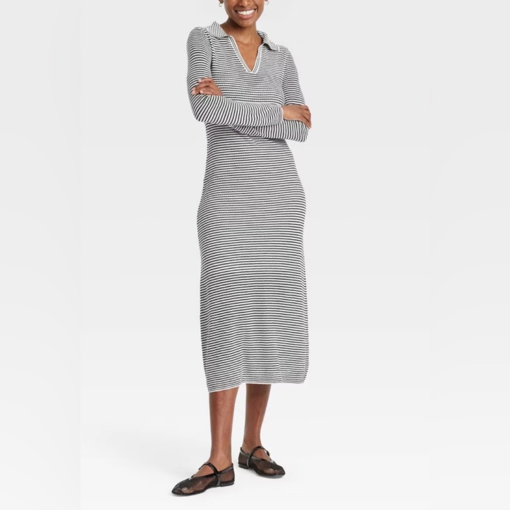 32 ANew Day Black and White Striped Long Sleeve Dress
